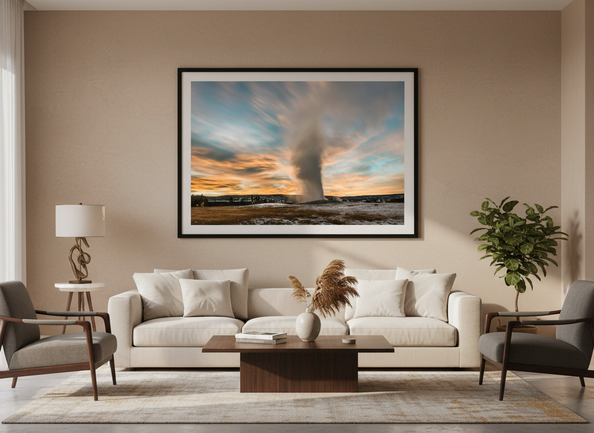 Old Faithful Geyser Sunset in Yellowstone Photograph