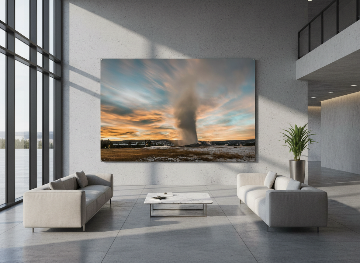 Old Faithful Geyser Sunset in Yellowstone Photograph