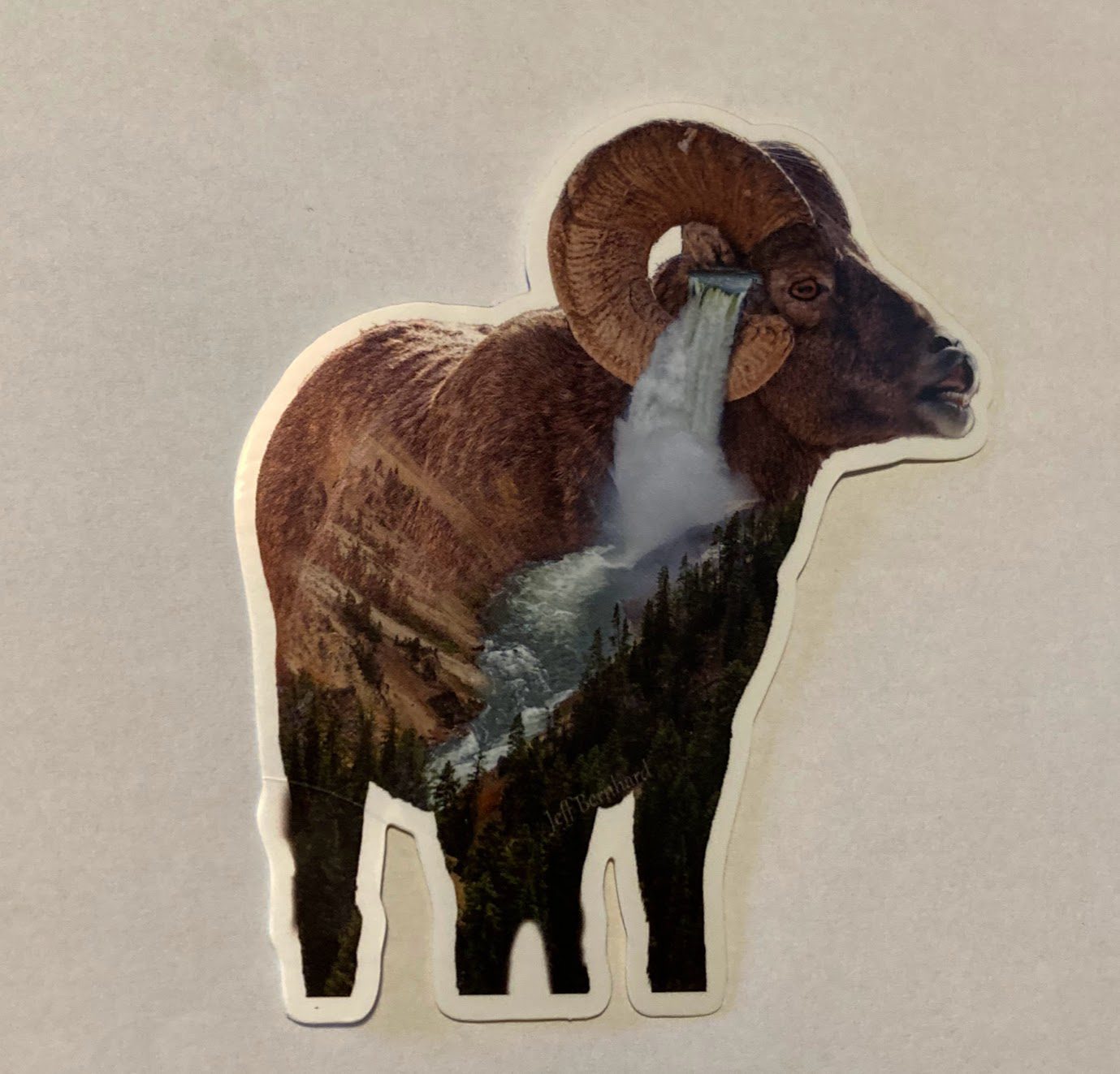 Big Horn Sheep Ram with Yellowstone Falls Sticker - Image 3