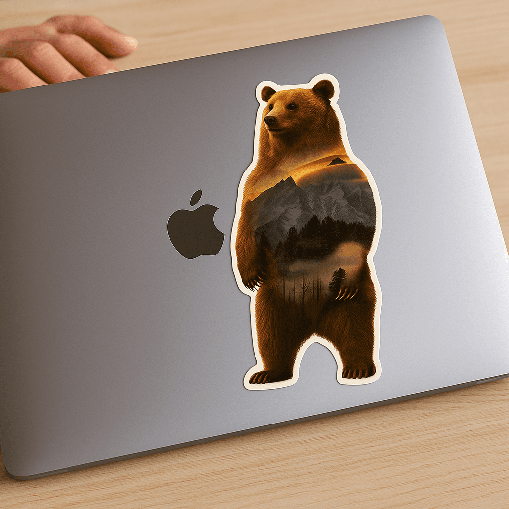 Grizzly Bear Standing with Tetons Sticker
