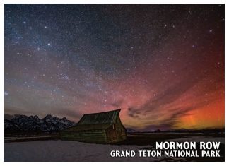 Mormon Row Northern Lights Postcard – Moulton Barn, Grand Teton National Park